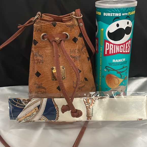 Cognac Mini MCM draw string bucket bag - Picture 11 of 11